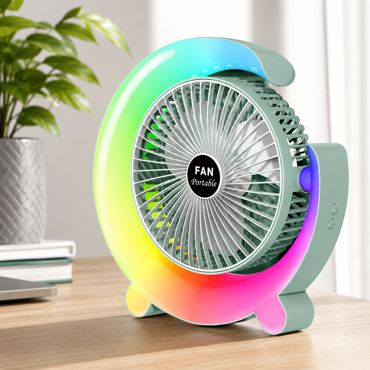 Portable Rechargeable RGB Desktop Fan– 3 Speed USB Cooling Table Fan
